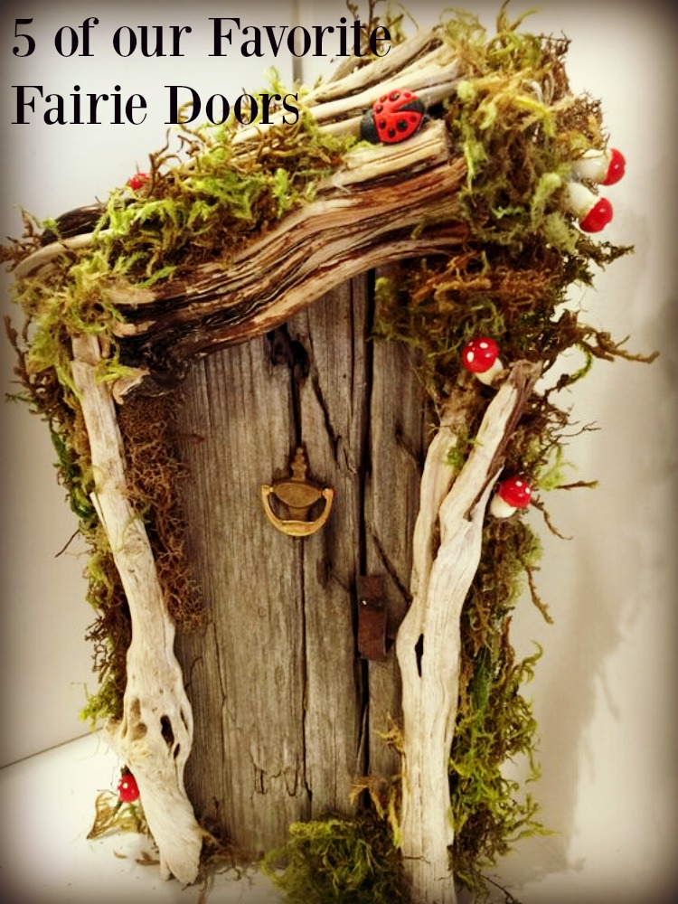 This rustic fairy door is made of driftwood, moss and ladybugs.5 of our favorite fairy doors to inspire you | fairiehollow.com