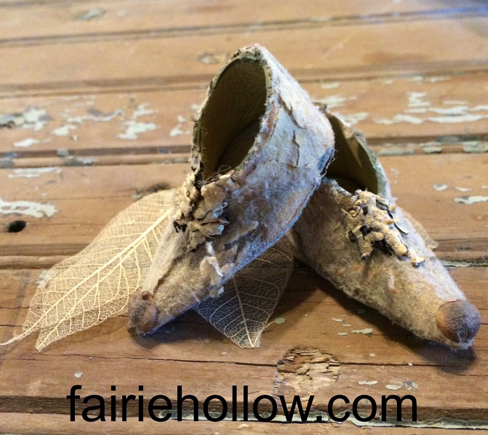 Fairy shoes made from lambs ear and pods. Get the patterns for these shoes|fairiehollow.com