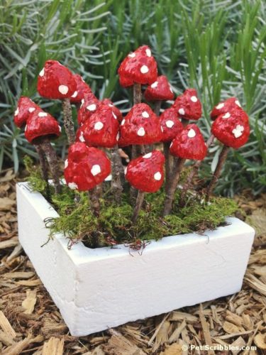 Red polka dot mushrooms.Creating your Fairy Garden can begin by adding mushrooms that you can DIY|fairiehollow.com
