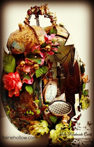 fairy clock house with flowers and ribbons, pocket watch | fairiehollow.com