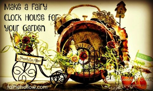 Mixed media Fairy House Clock scrapbook paper found objects | fairiehollow.com 